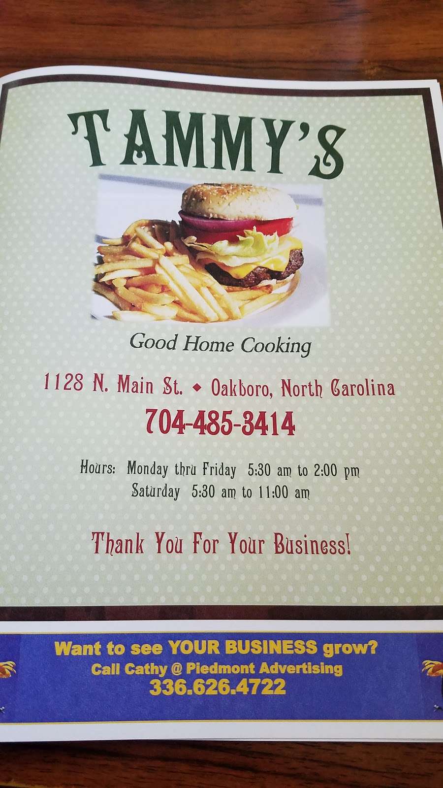 Tammys Oakboro Restaurant | 1128 N Main St, Oakboro, NC 28129, USA | Phone: (704) 485-3414