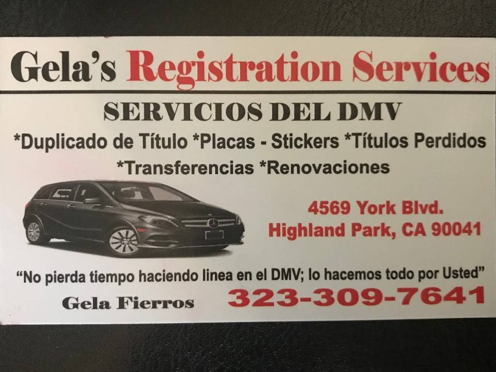 Gela’s Registration Services | 4569 York Blvd, Los Angeles, CA 90041, USA | Phone: (323) 309-7641