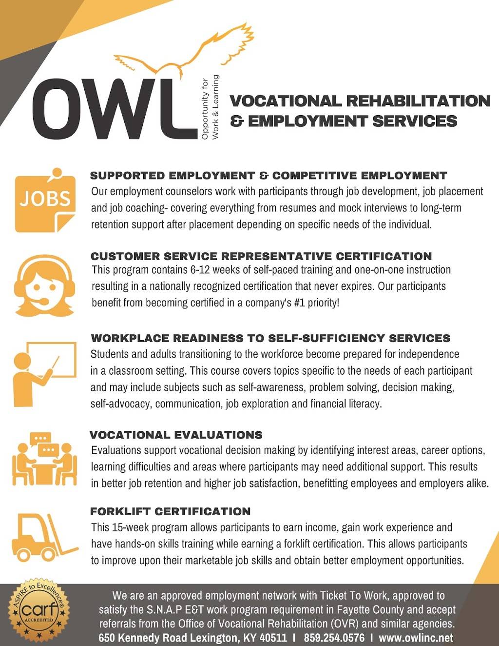 OWL - Opportunity for Work and Learning | 650 Kennedy Rd, Lexington, KY 40511, USA | Phone: (859) 254-0576