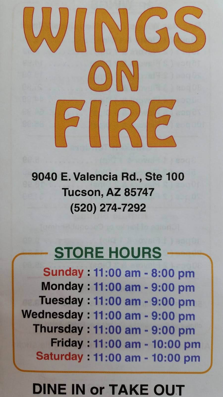 Wings on Fire | 9040 E Valencia Rd Ste 100, Tucson, AZ 85747, USA | Phone: (520) 274-7292