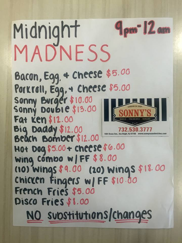 Sonnys Sandwiches | 1064 Ocean Ave, Sea Bright, NJ 07760, USA | Phone: (732) 530-3777