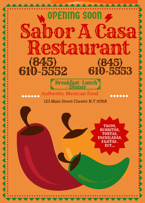 Sabor A Casa | 123 Main St, Chester, NY 10918, USA | Phone: (845) 610-5552