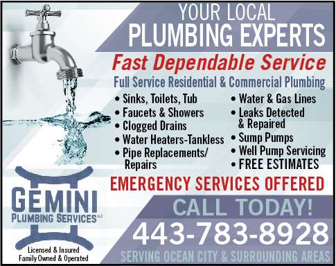 Gemini Plumbing Services, LLC | 11623 St Martins Neck Rd, Bishopville, MD 21813, USA | Phone: (443) 783-8928