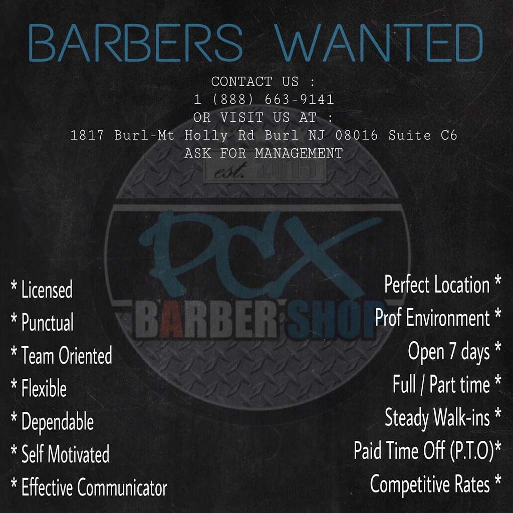 Pcx Barber Shop Llc | 1817 Mount Holly Rd C6, Burlington, NJ 08016, USA | Phone: (888) 663-9141