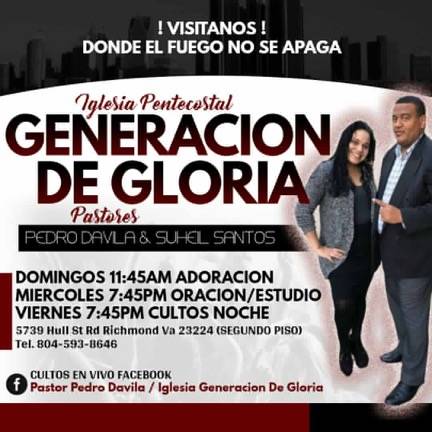 Iglesia Pentecostal Generacion De Gloria | 5739 Hull Street Rd Suite 11, Richmond, VA 23224, USA | Phone: (804) 593-8646