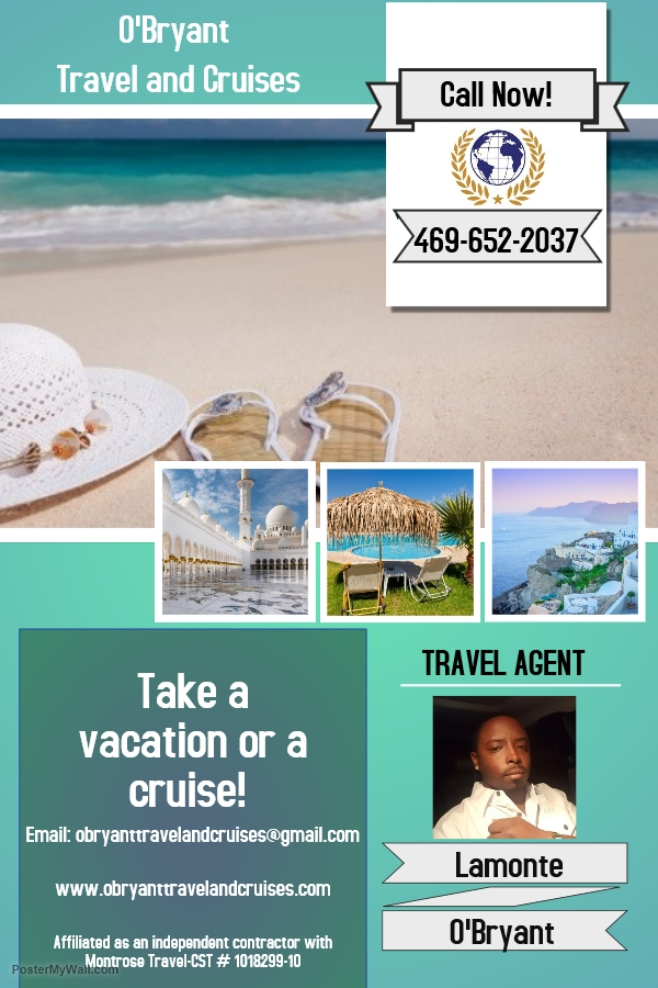 OBryant Travel and Cruises | 12000 Martin Luther King Blvd #2047, Houston, TX 77048, USA | Phone: (469) 652-2037