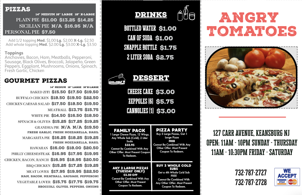 Angry Tomatoes Pizzeria | 127 Carr Ave, Keansburg, NJ 07734, USA | Phone: (732) 787-2727