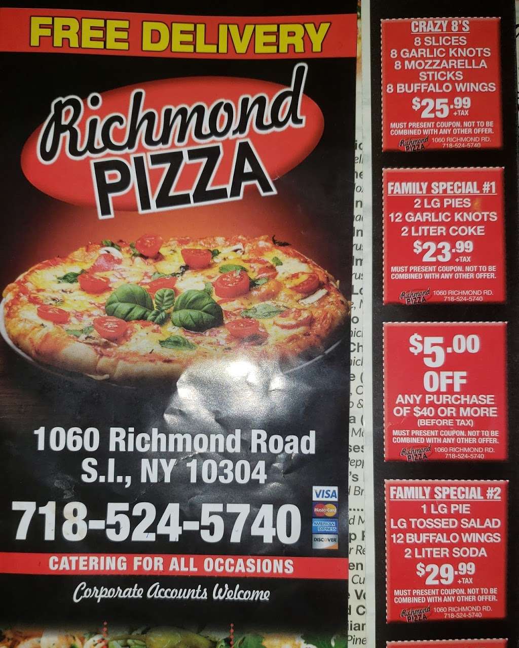 Richmond Pizza | 1060 Richmond Rd, Staten Island, NY 10304, USA | Phone: (718) 524-5740