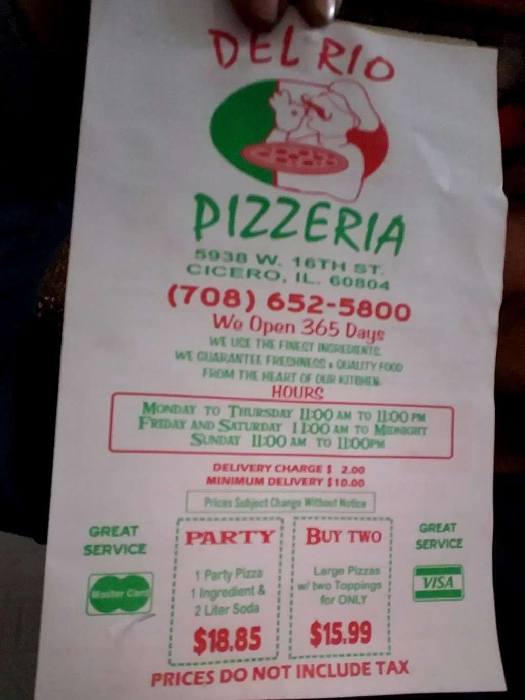 Del Rio Pizzeria | 5938 W 16th St, Cicero, IL 60804 | Phone: (708) 652-5800