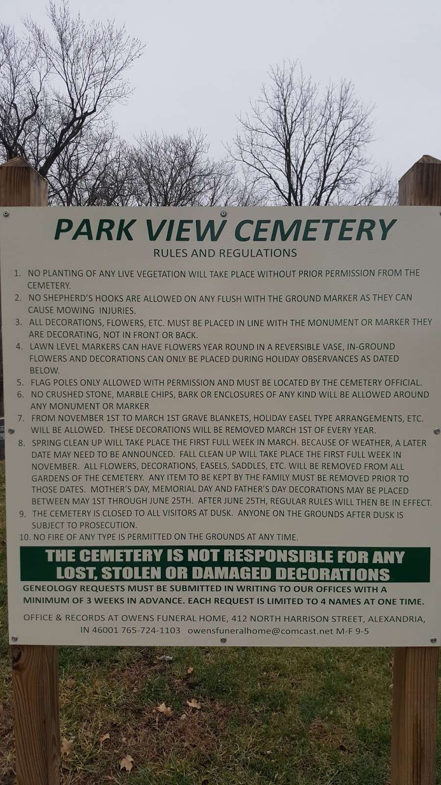 Park View Cemetery | 1101 S Park Ave, Alexandria, IN 46001, USA | Phone: (765) 724-1103