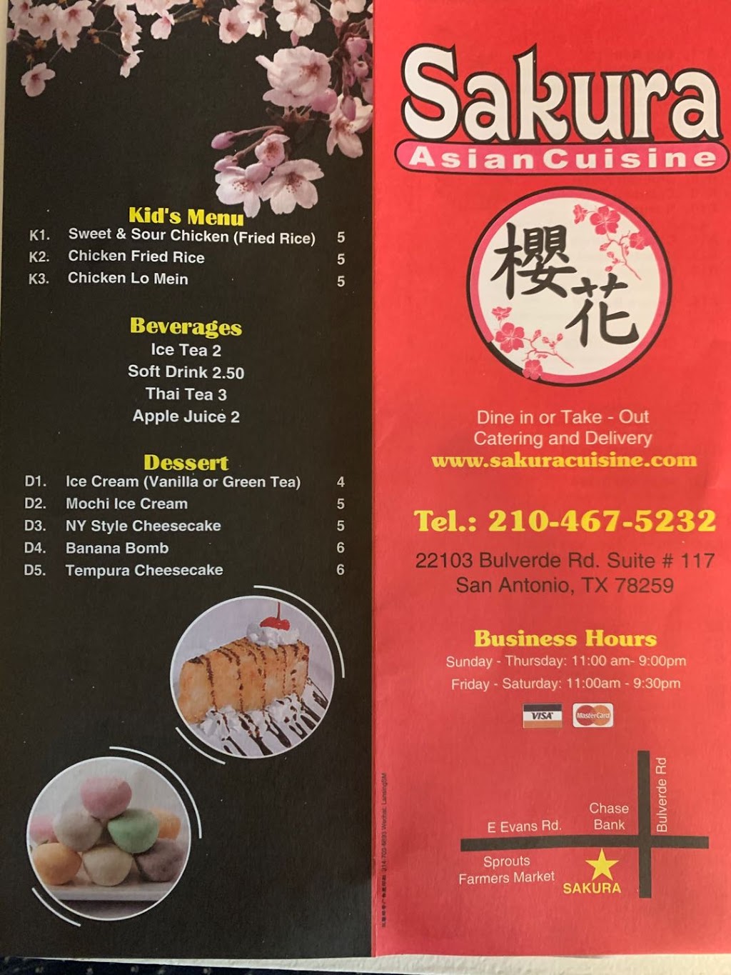 Sakura Asian Cuisine | 22103 Bulverde Rd #117, San Antonio, TX 78259, USA | Phone: (210) 467-5232