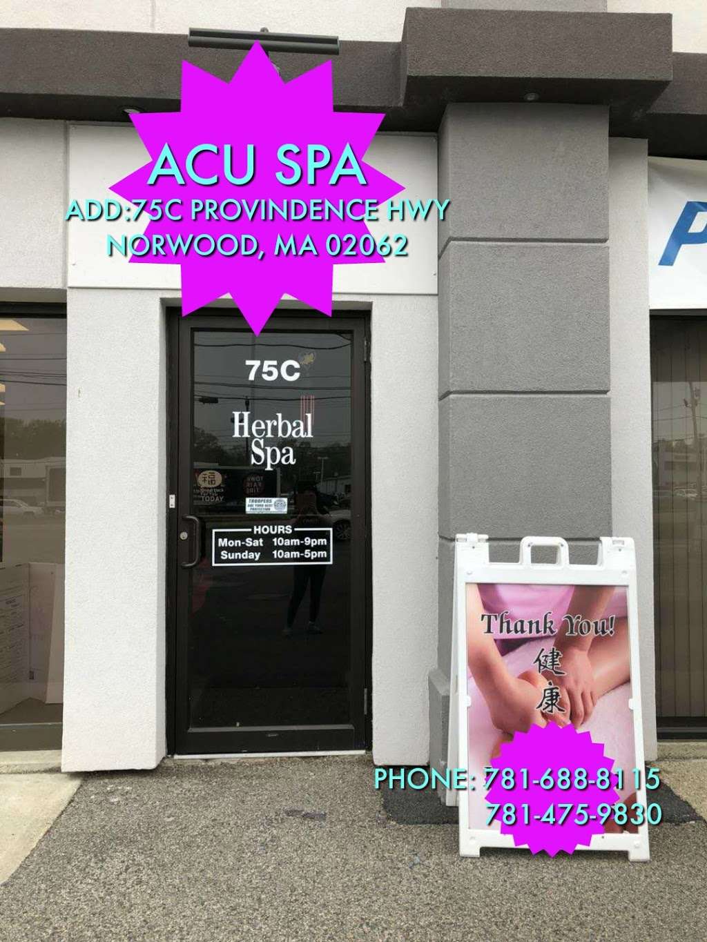 ACU SPA | 75C Providence Hwy, Norwood, MA 02062, USA | Phone: (781) 688-8115