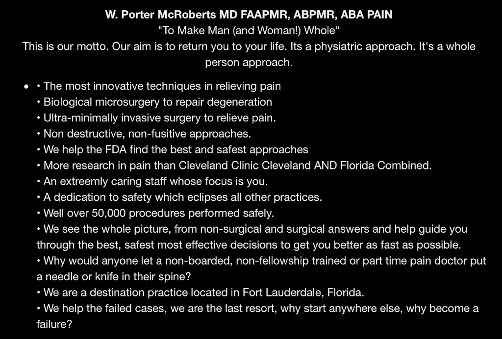 Holy Cross Interventional Spine and Pain Medicine Dr. W. Porter  | 5601 N Dixie Hwy #209, Fort Lauderdale, FL 33334, USA | Phone: (732) 663-9630