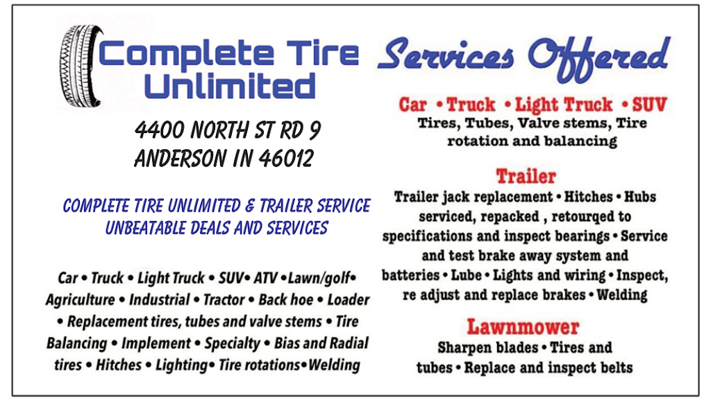 Complete Tire Unlimited | 4400 IN-9, Anderson, IN 46012, USA | Phone: (765) 323-8473