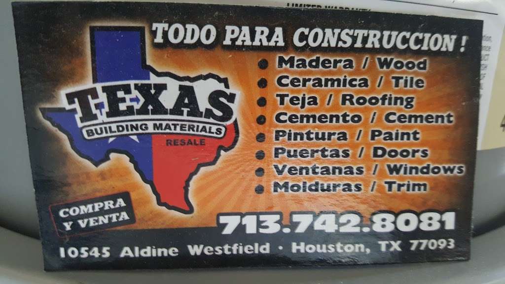 Texas Building Materials | 10545 Aldine Westfield Rd, Houston, TX 77093 | Phone: (713) 742-8081