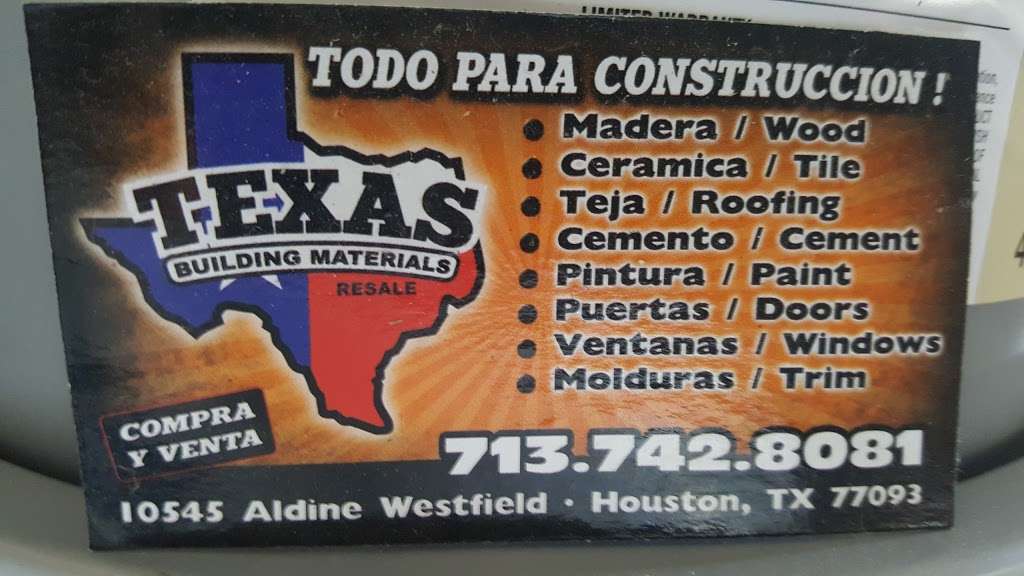 Texas Building Materials | 10545 Aldine Westfield Rd, Houston, TX 77093, USA | Phone: (713) 742-8081