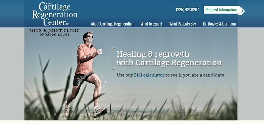 The Cartilage Regeneration Center at Bone & Joint Clinic of Bato | 7301 Hennessy Blvd STE 200, Baton Rouge, LA 70808, USA | Phone: (225) 421-8207