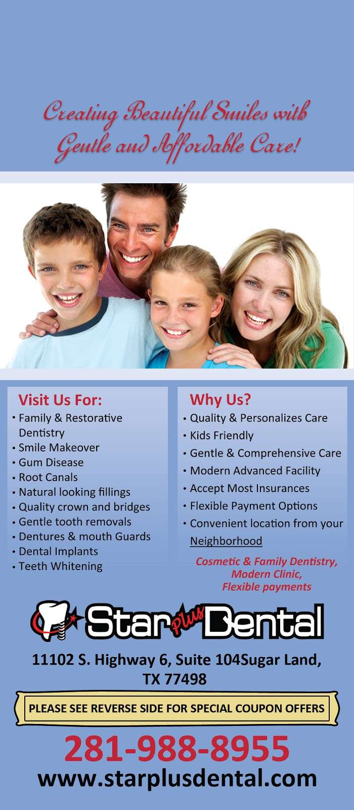 Star Plus Dental - Family Dental Care | 11102 S Texas 6 #104, Sugar Land, TX 77498, USA | Phone: (281) 988-8955