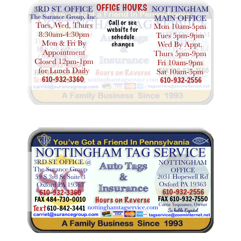 Nottingham Tag Service | 2031 Hopewell Rd, Oxford, PA 19363, USA | Phone: (610) 932-2556