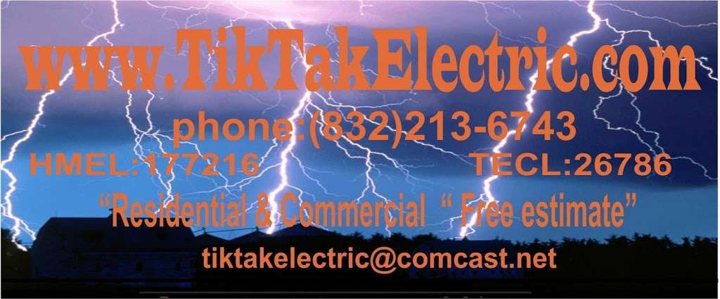 tiktak electric | 15922 Pfeiffer Dr, Houston, TX 77082, USA | Phone: (832) 213-6743