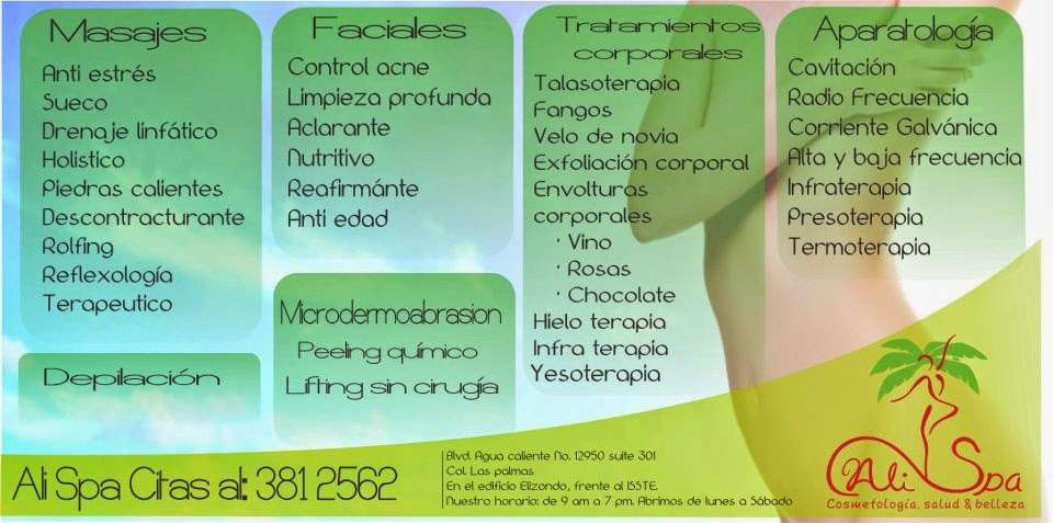 Ali Spa | Calle Jicama No. 542 Fracc, Villa Floresta, Floresta, 22127 Tijuana, B.C., Mexico | Phone: 664 381 2562