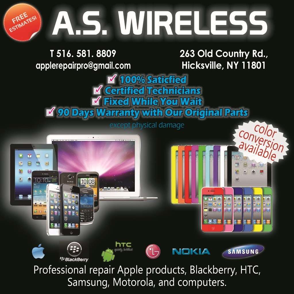 AS Wireless iphone repair long island | 263 W Old Country Rd, Hicksville, NY 11801, USA | Phone: (516) 293-2922