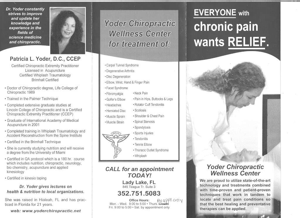 Yoder Chiropractic Wellness Center | 845 Teague Trail #3, Lady Lake, FL 32159, USA | Phone: (352) 751-5083