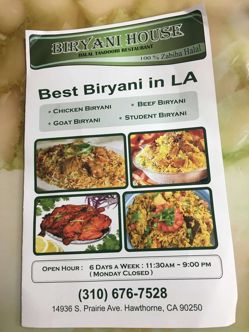 Biryani House | 14936 Prairie Ave, Hawthorne, CA 90250, USA | Phone: (310) 676-7528