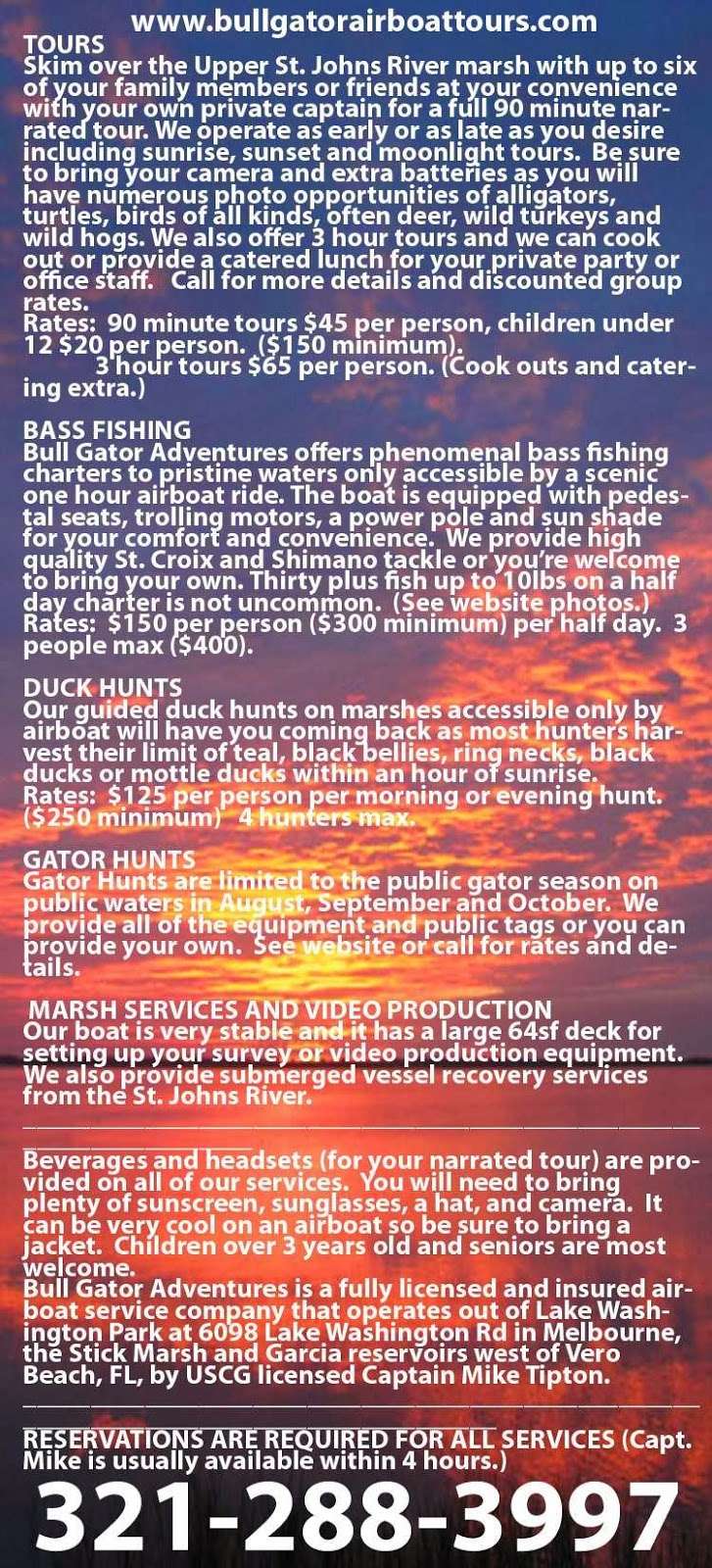 Bullgator Adventures Airboat Rides &Tours | 6000 Lake Washington Rd, Melbourne, FL 32934 | Phone: (321) 288-3997