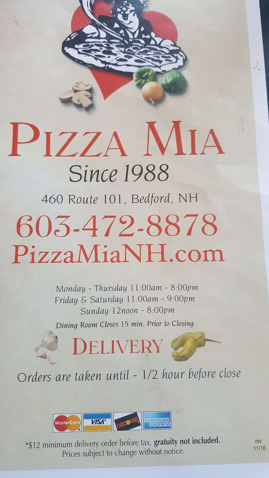 Pizza Mia | 460 NH-101, Bedford, NH 03110, USA | Phone: (603) 472-8878