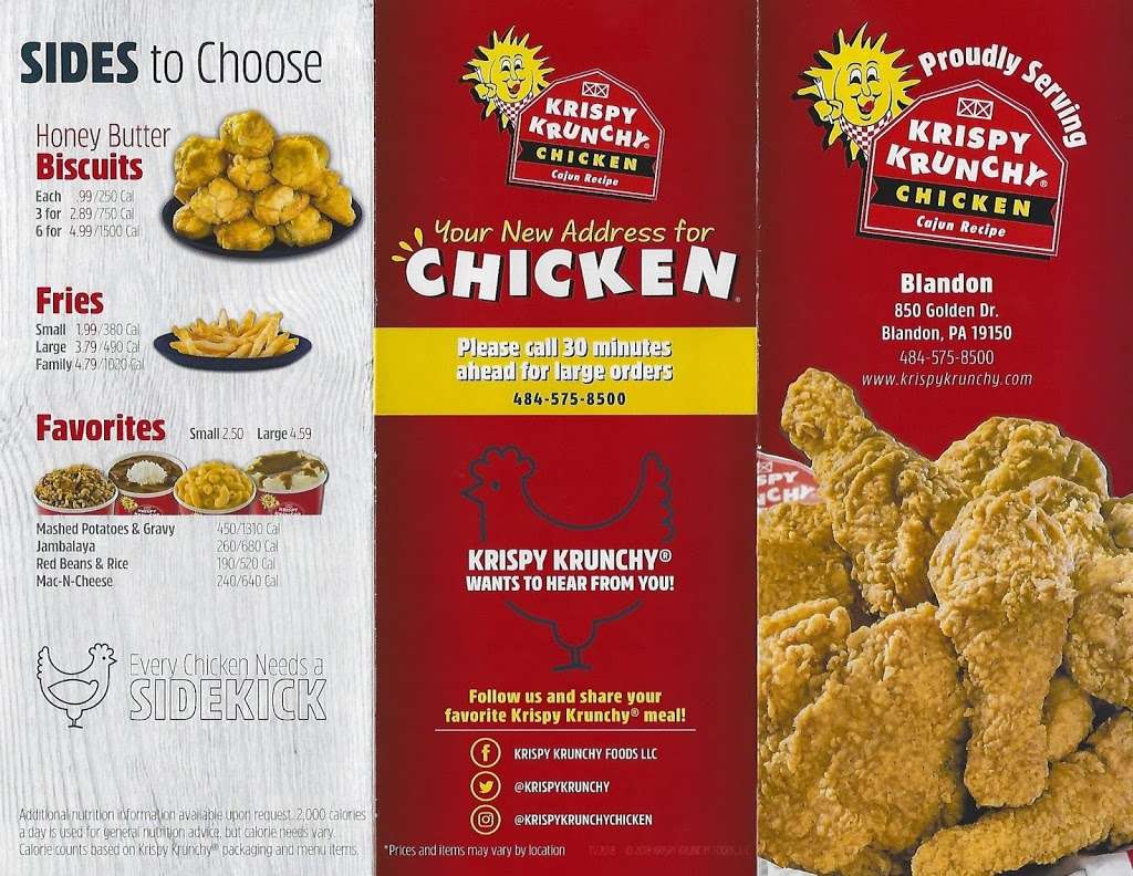 Krispy Krunchy Chicken Blandon | 850 Golden Dr, Blandon, PA 19510, USA | Phone: (484) 575-8500