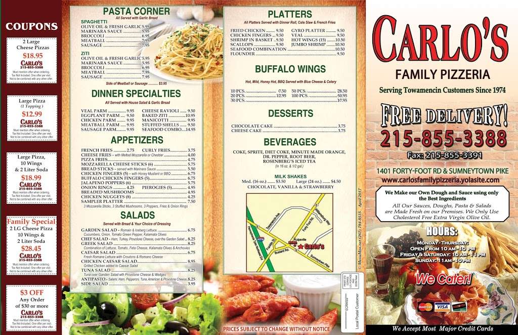 Carlos Pizza | 1401 Forty Foot Rd, Kulpsville, PA 19443, USA | Phone: (215) 855-3388