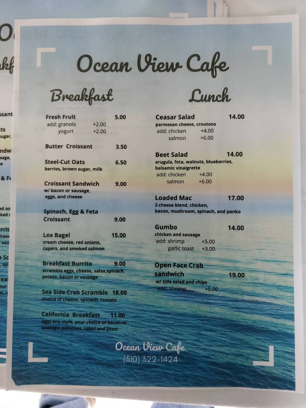 Ocean View Cafe | 1400 Main St, Montara, CA 94037, USA | Phone: (650) 563-4023