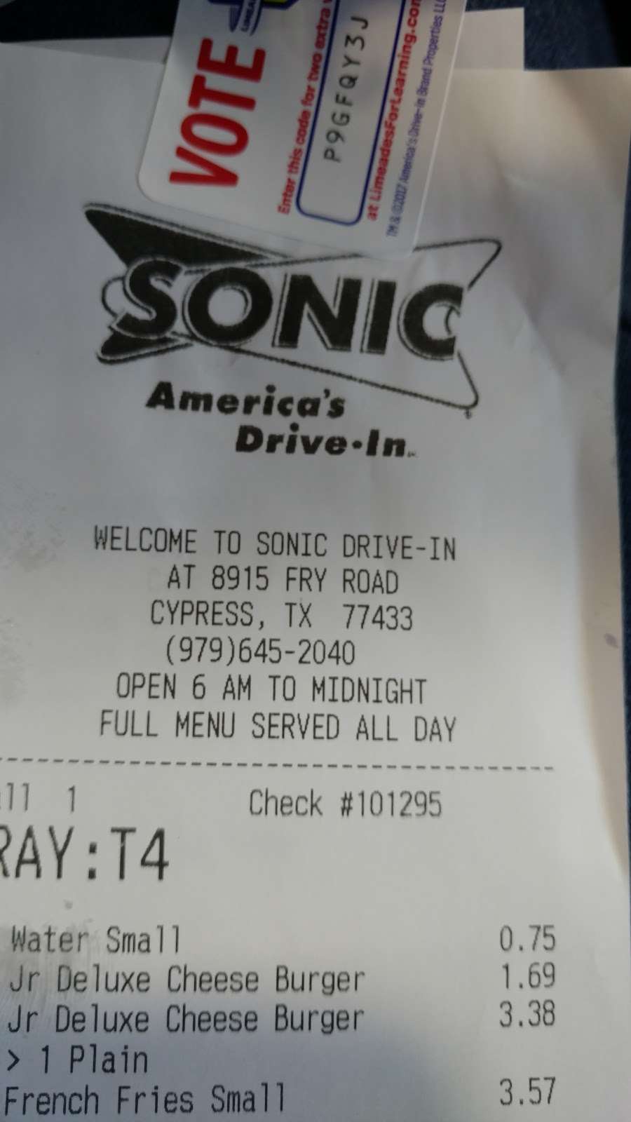 Sonic Drive-In | 8915 Fry Rd, Cypress, TX 77433, USA | Phone: (281) 213-0746