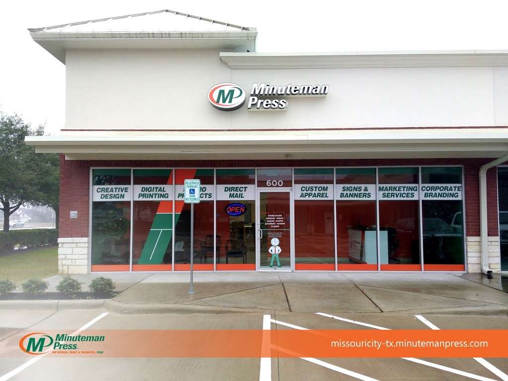 Minuteman Press Missouri City | 614 Texas Pkwy Suite 600, Missouri City, TX 77489, United States | Phone: (832) 987-1385