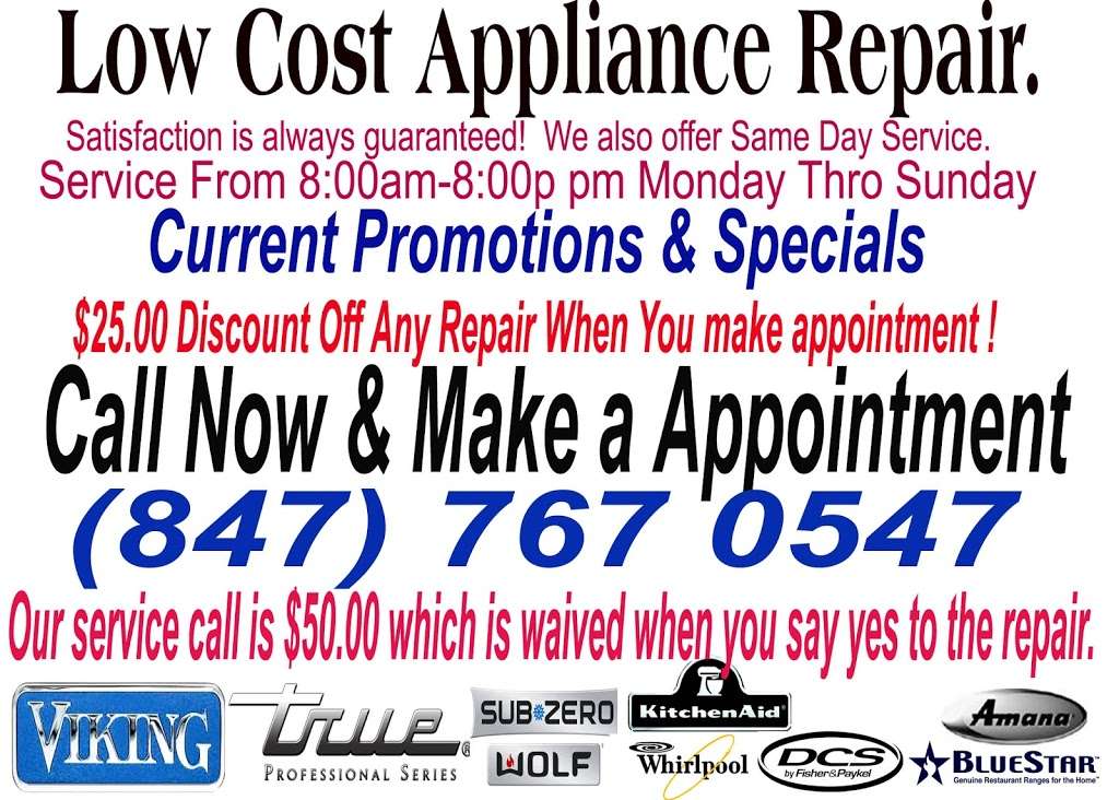 Low Cost Appliance Repair | 4N210 IL-59, West Chicago, IL 60185, USA | Phone: (847) 767-0547