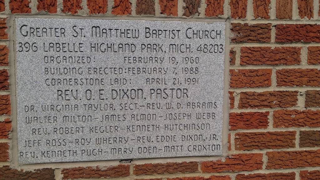 Greater St Matthew Baptist Church | 396 Labelle St, Highland Park, MI 48203, USA | Phone: (313) 867-6527