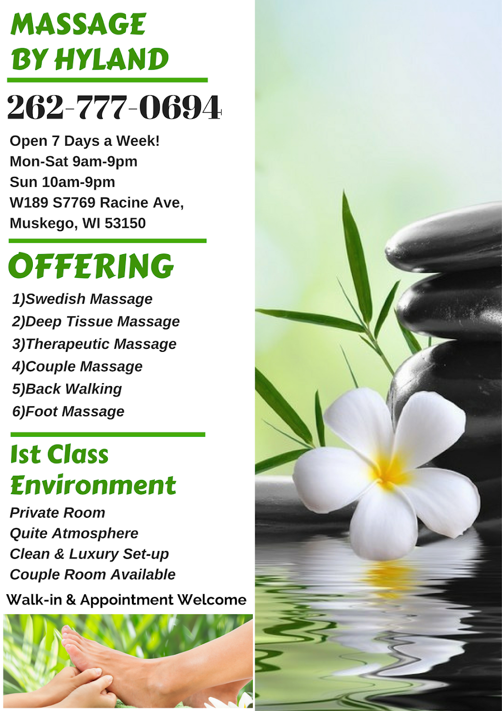 Massage By Hyland | W189 S7769, Racine Ave, Muskego, WI 53150, USA | Phone: (262) 777-0694