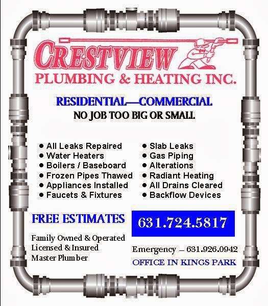 Crestivew Plumbing & Heating | 7 Columbine Ln, Kings Park, NY 11754, USA | Phone: (631) 724-5817