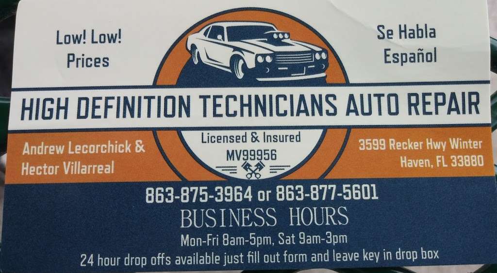 High Definition Technicians auto repair | 3599 Recker Hwy, Winter Haven, FL 33880, USA | Phone: (863) 877-5601