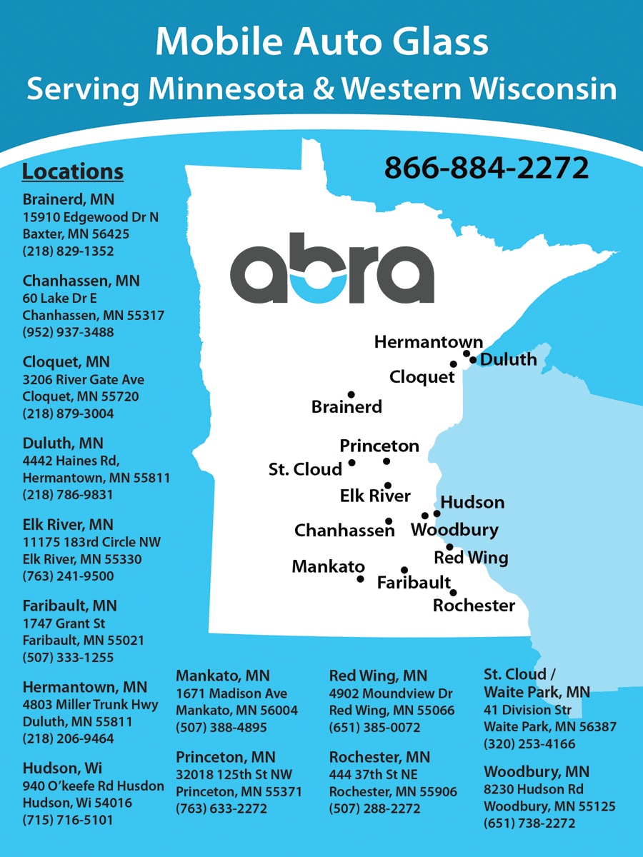 Abra Auto Glass Minnesota & Western Wisconsin | 19449 Evans St NW STE B, Elk River, MN 55330, USA | Phone: (866) 884-2272