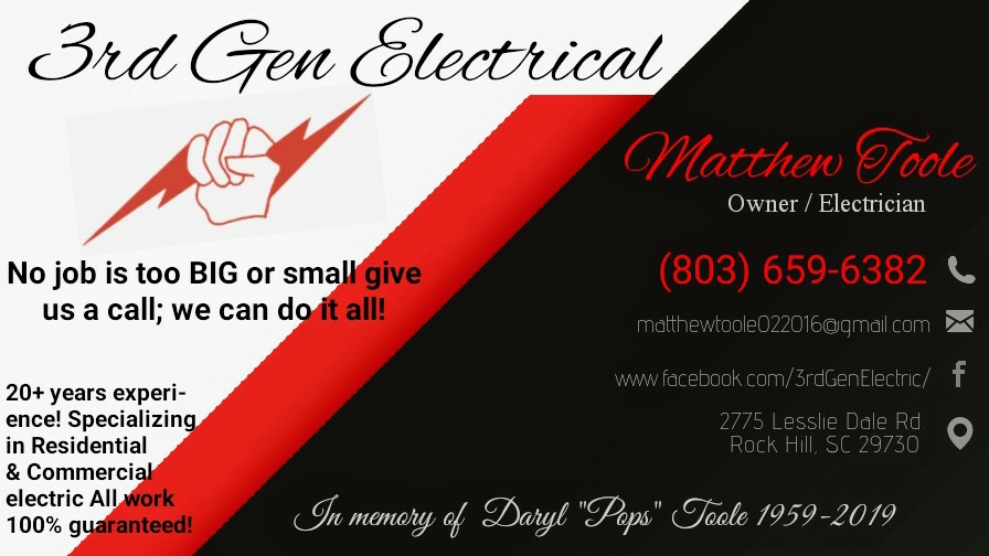 3rd Gen Electrical | 1059 Seminole Winds Ln, Lancaster, SC 29720, USA | Phone: (803) 577-2977