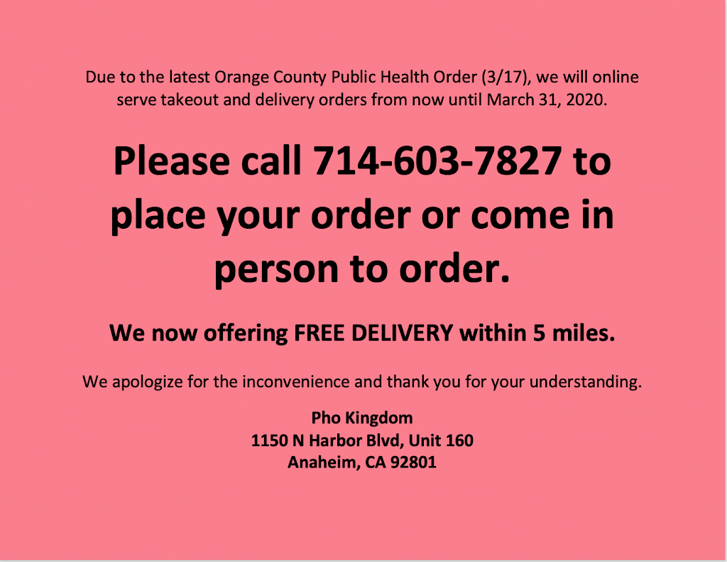 Pho Kingdom Anaheim(Noodle Soup) | 1150 N Harbor Blvd #160, Anaheim, CA 92801, USA | Phone: (714) 603-7827