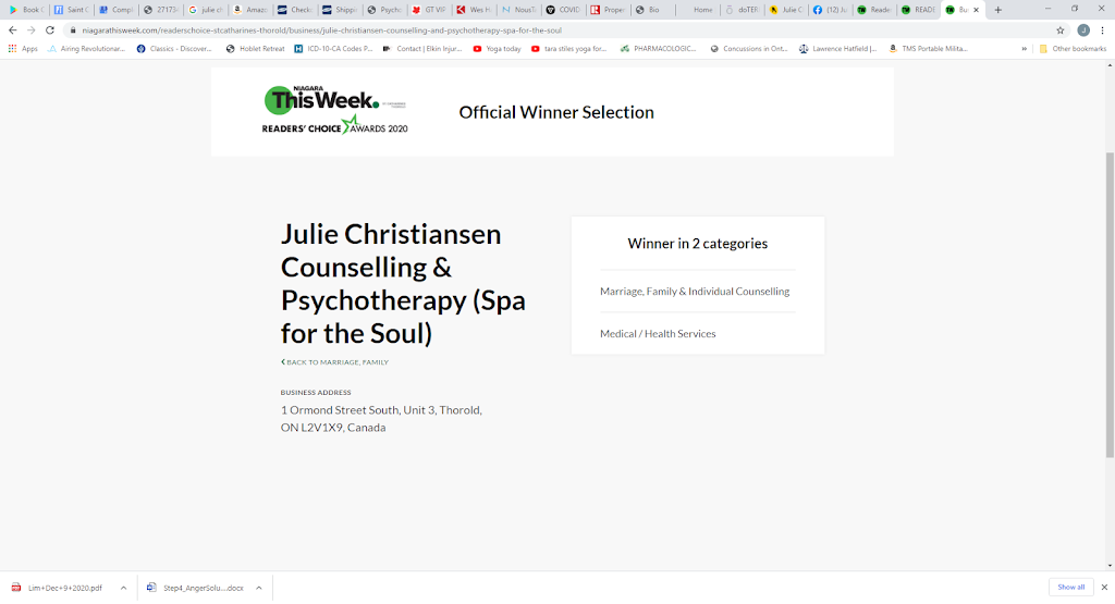 Julie Christiansen Counselling & Psychotherapy | 1 Ormond St S, Thorold, ON L2V 1Y5, Canada | Phone: (905) 409-1869