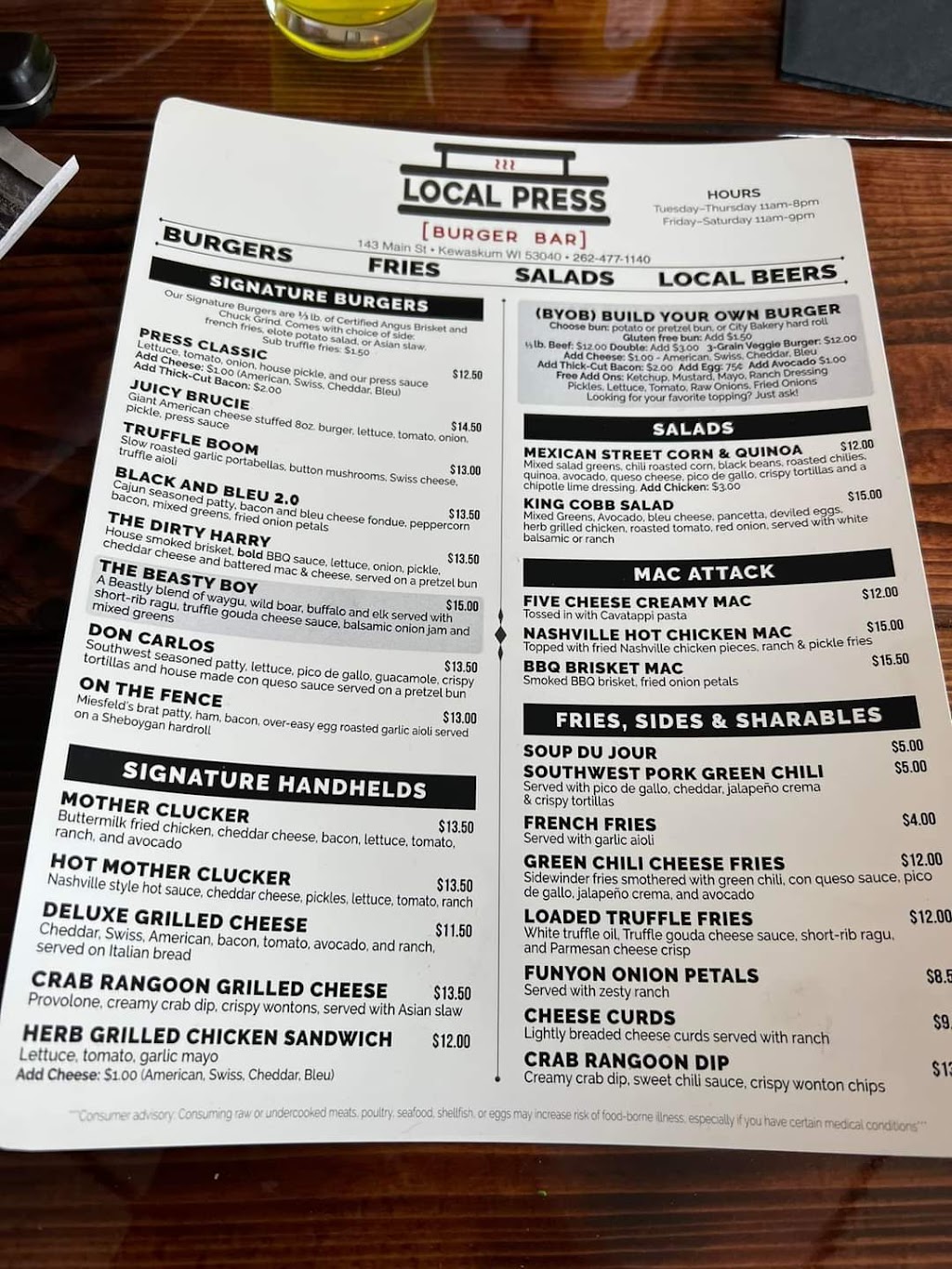 Local Press Burger Bar | 143 Main St, Kewaskum, WI 53040, USA | Phone: (262) 477-1140