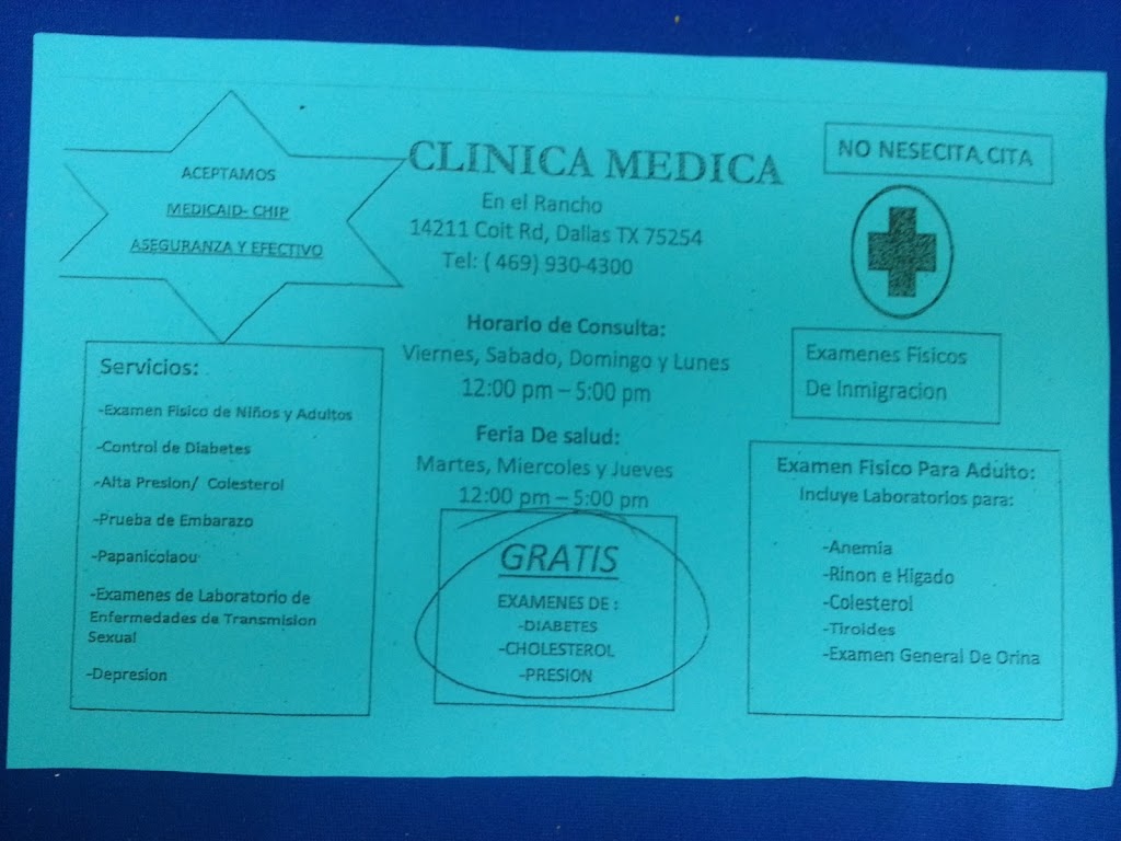 Clinica Medica en El Rancho Market | 14211 Coit Rd, Dallas, TX 75254, USA | Phone: (469) 930-4300