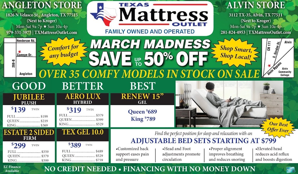 Texas Mattress Outlet | 3112 TX-35, Alvin, TX 77511, USA | Phone: (281) 824-4953