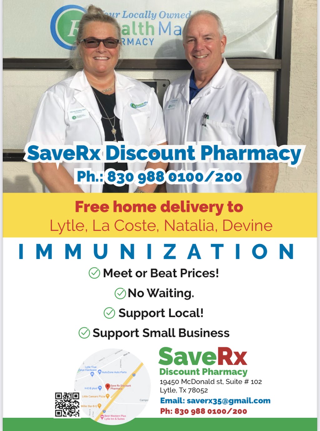 Save Rx Discount Pharmacy | 19450 McDonald St Suite 102, Lytle, TX 78052, USA | Phone: (830) 988-0100