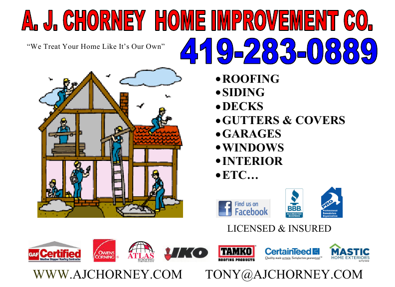 A.J. Chorney Home Improvement Company | 4603 Rambo Ln, Toledo, OH 43623, USA | Phone: (419) 283-0889