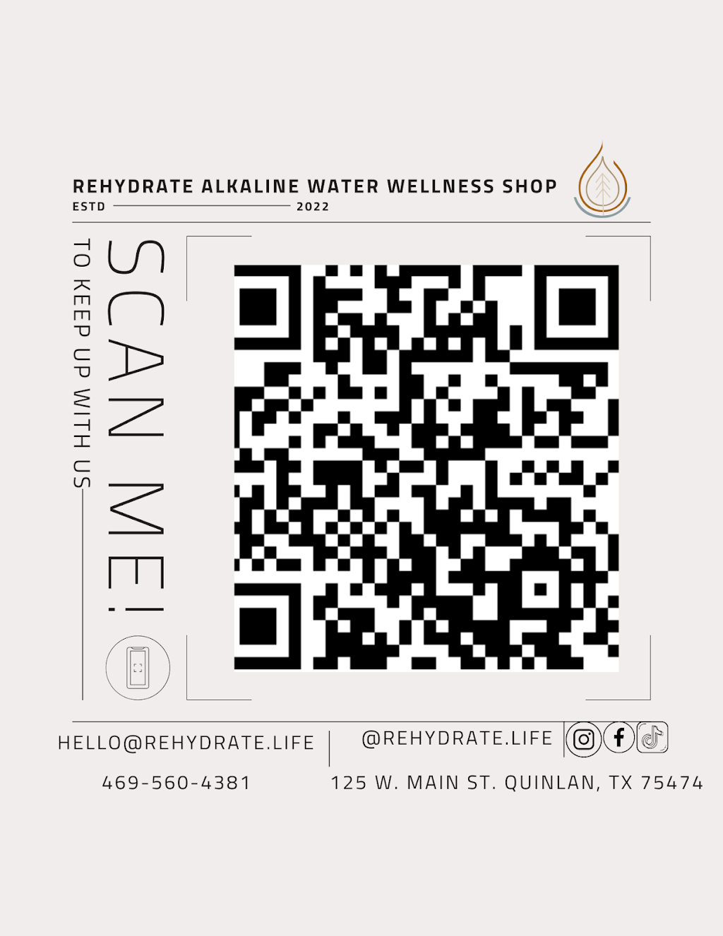 Rehydrate Alkaline Water Wellness Shop | 125 W Main St, Quinlan, TX 75474, USA | Phone: (469) 560-4381